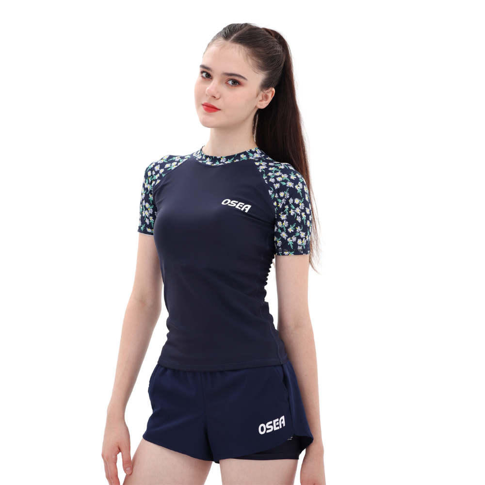 Set đồ bơi nữ tay ngắn quần 2 lớp - Navy Short Sleeves & Active Short