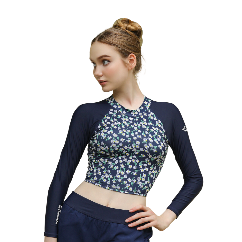 Áo bơi chống nắng OSEA Croptop - Navy Little Daisies Crop Rash Guard Top UPF50+