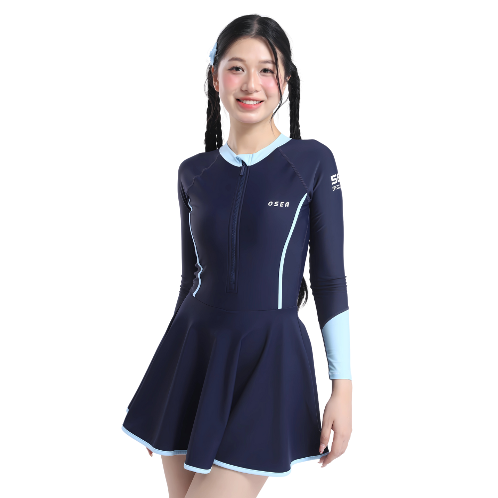 Đồ bơi liền thân váy tay dài chống nắng Breeze Calmi Dress Suit