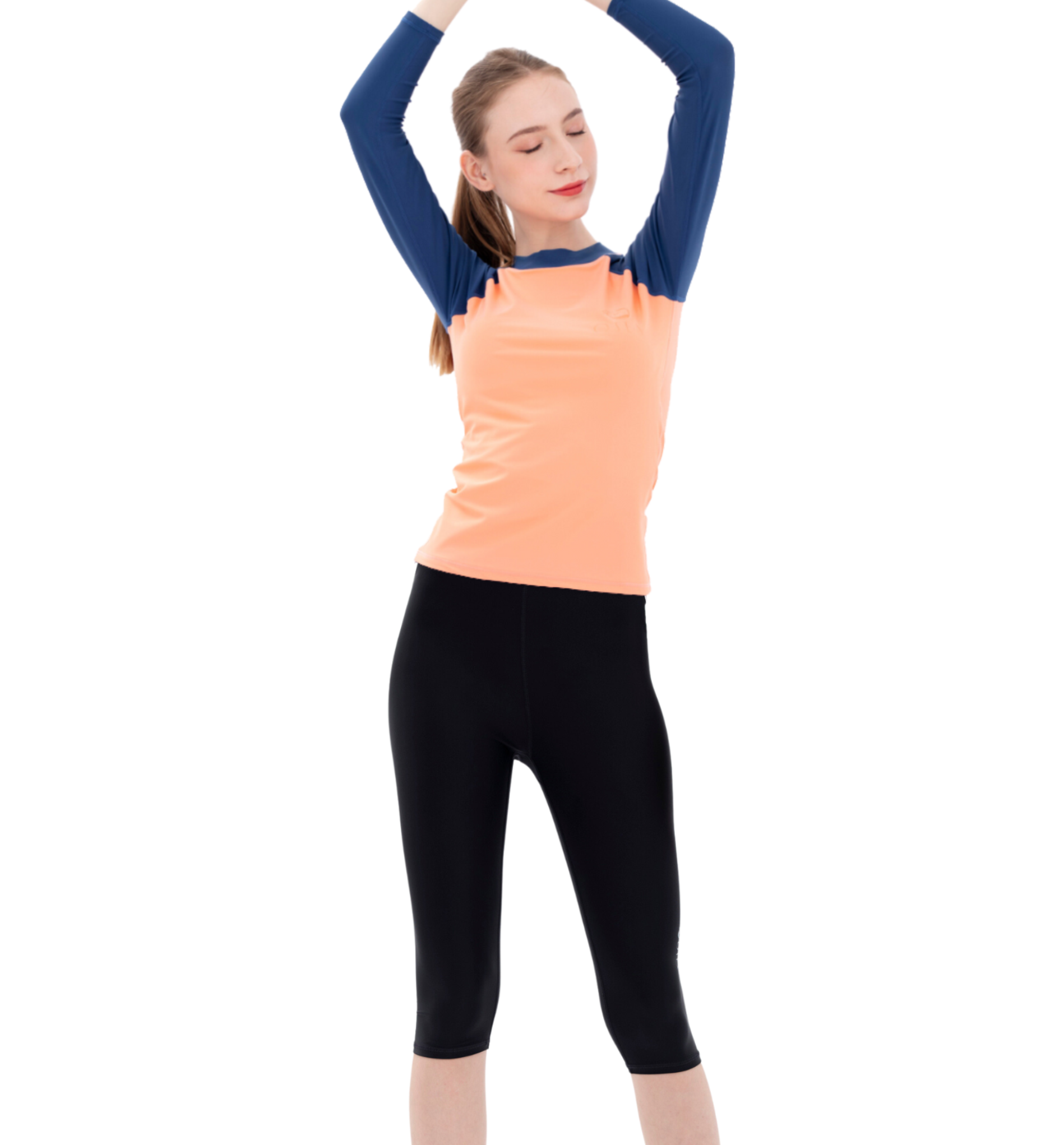 Set áo bơi dài tay quần lửng - Hồng Cam Đen - Salmon Jeans Rashguard Length Set