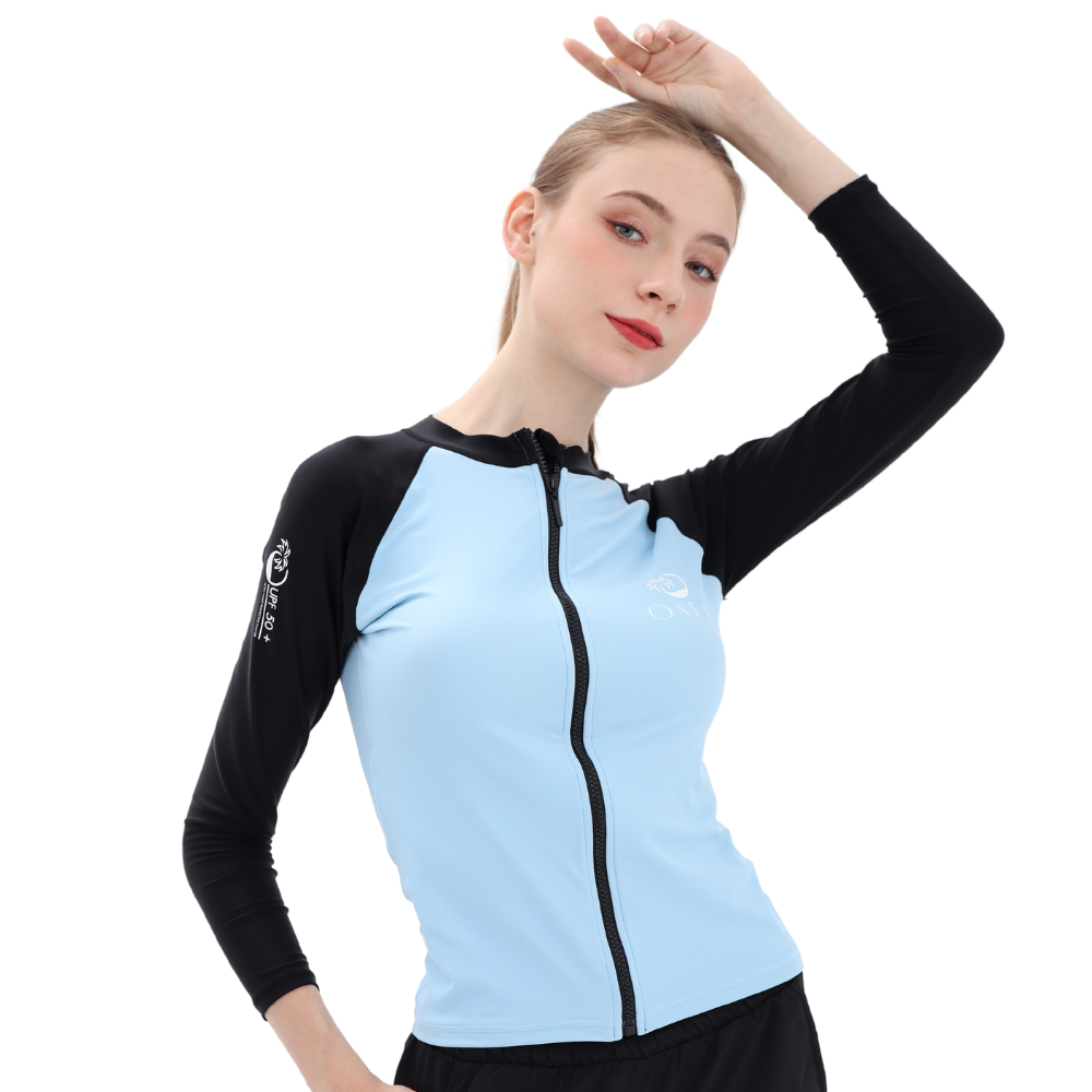 Áo bơi dây kéo chống nắng - Xanh Đen - Black Iceberg Zipper Long Sleeves UPF50+