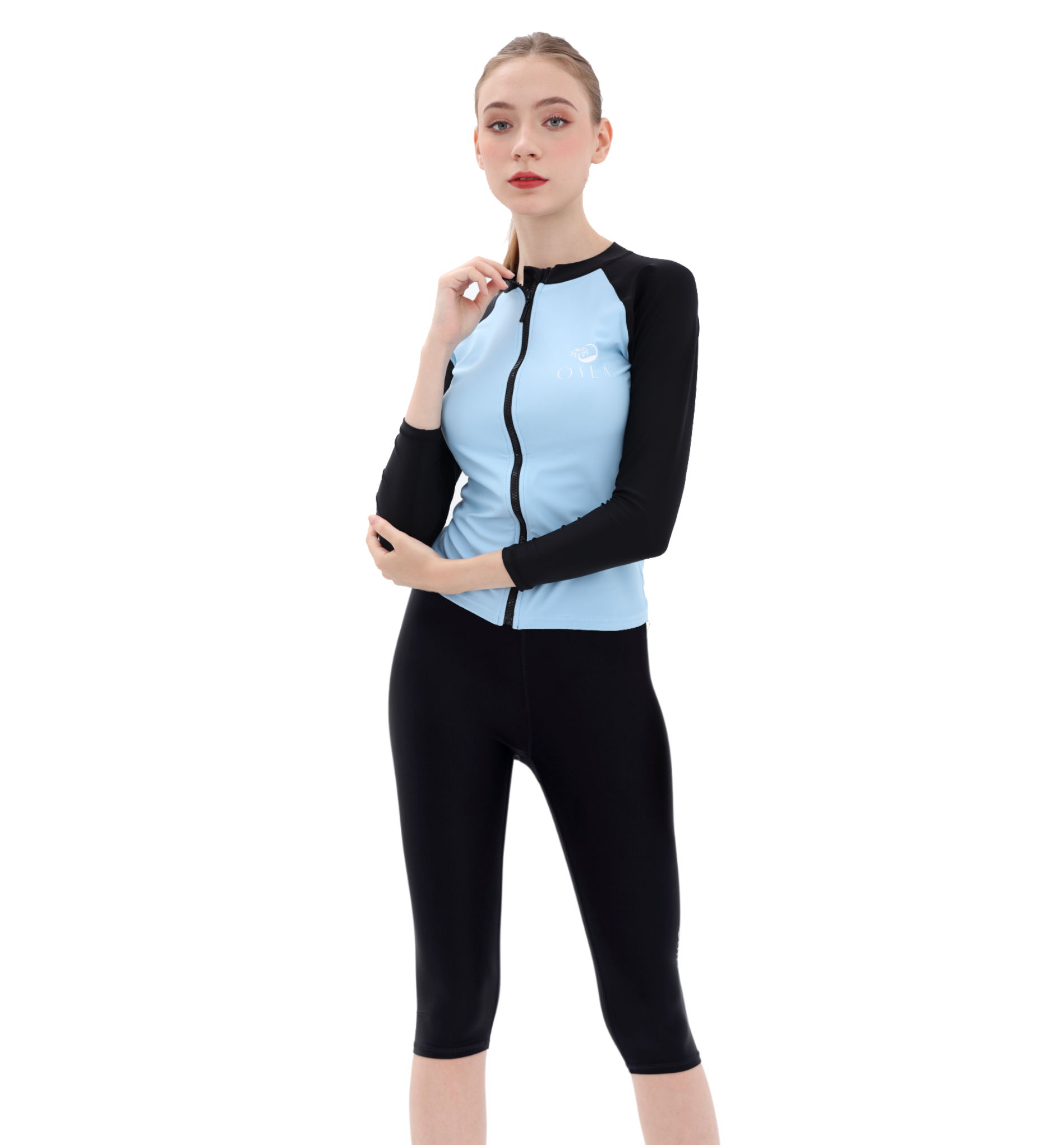Set áo bơi dây kéo quần lửng - Xanh Đen - Black Iceberg Zipper Rashguard Length Set
