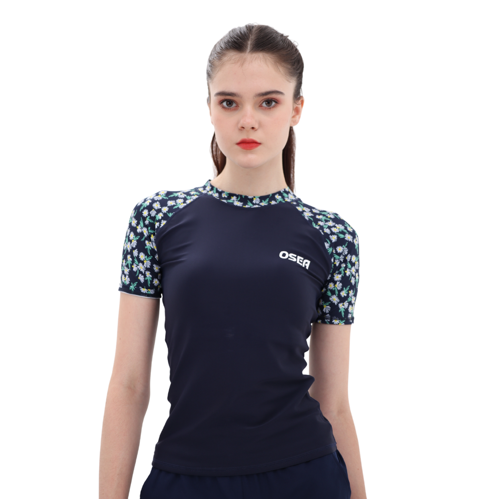 Áo bơi tay ngắn cổ tròn - Xanh - Navy Short Sleeves Swim Shirt