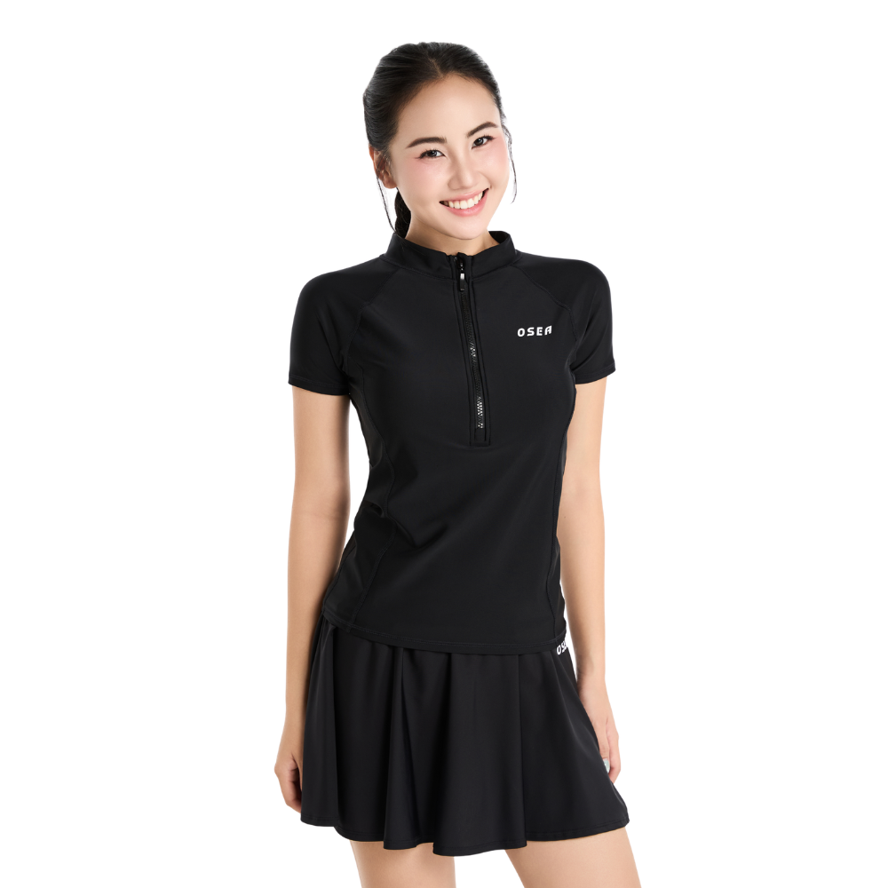 Áo bơi nữ OSEA tay ngắn dây kéo Solara Shade Zip up Rashguard