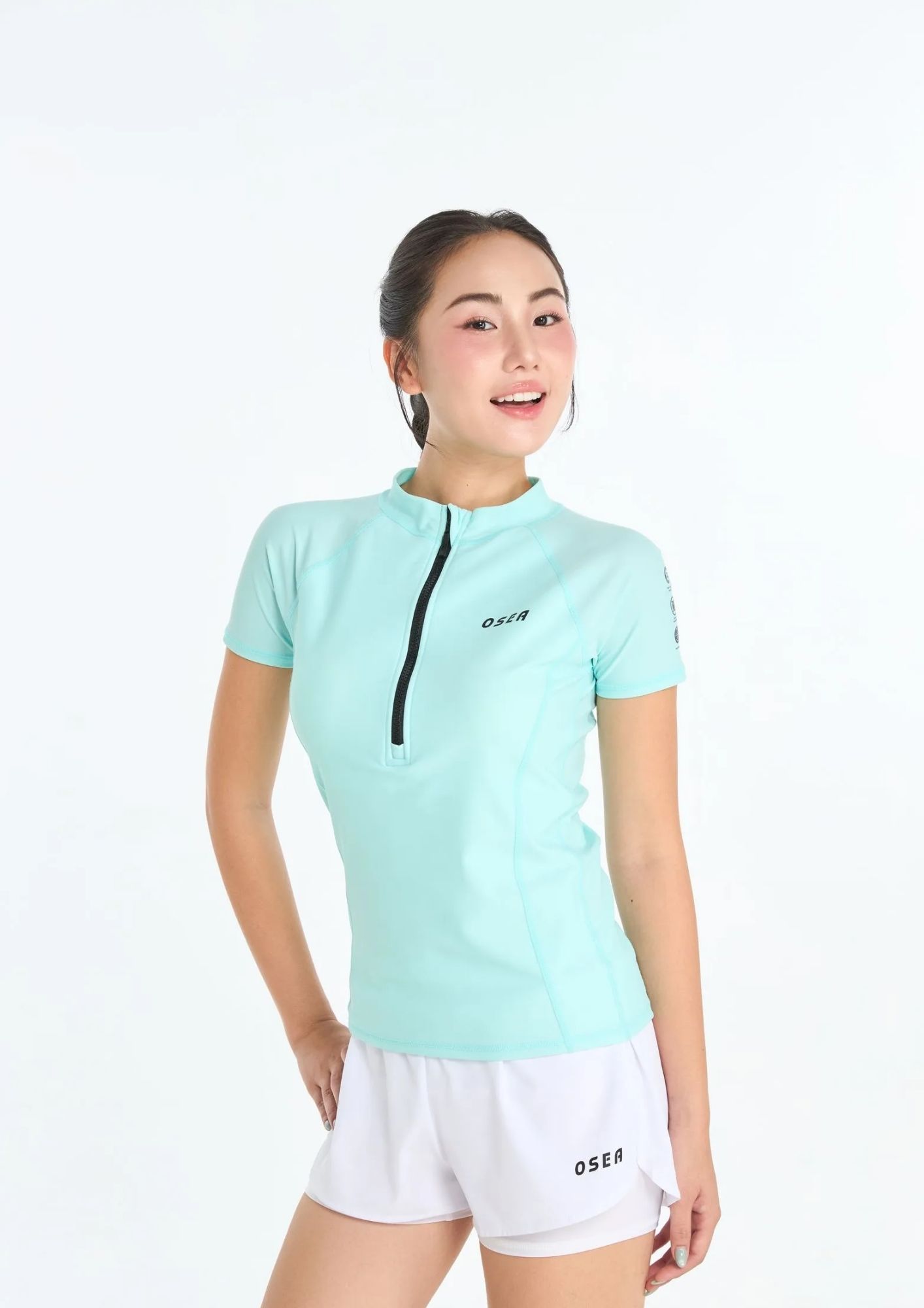 Áo bơi nữ OSEA tay ngắn dây kéo Solara Mist Zip up Rashguard