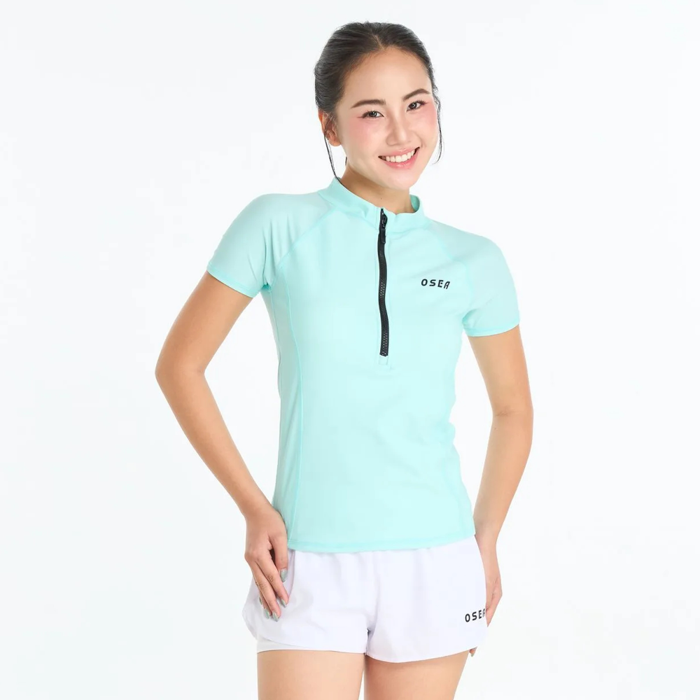 Áo bơi nữ OSEA tay ngắn dây kéo Solara Mist Zip up Rashguard
