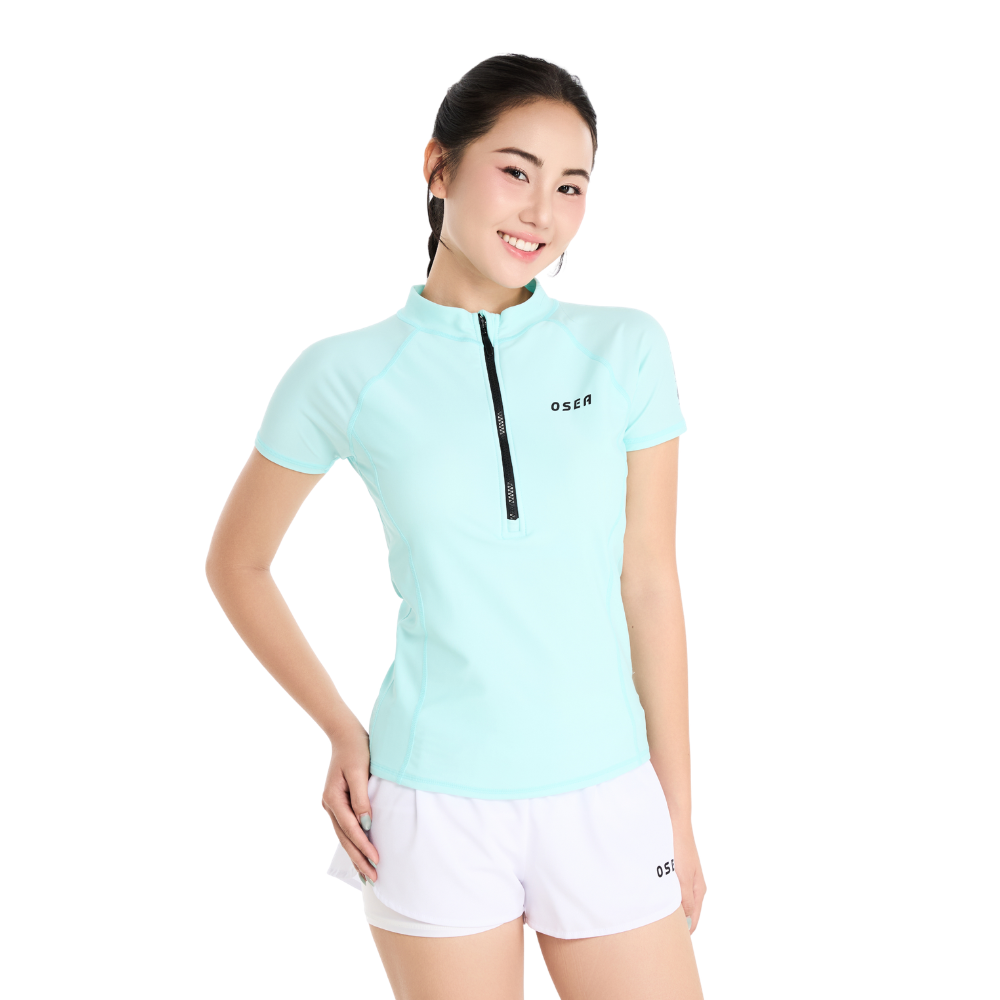 Áo bơi nữ OSEA tay ngắn dây kéo Solara Mist Zip up Rashguard