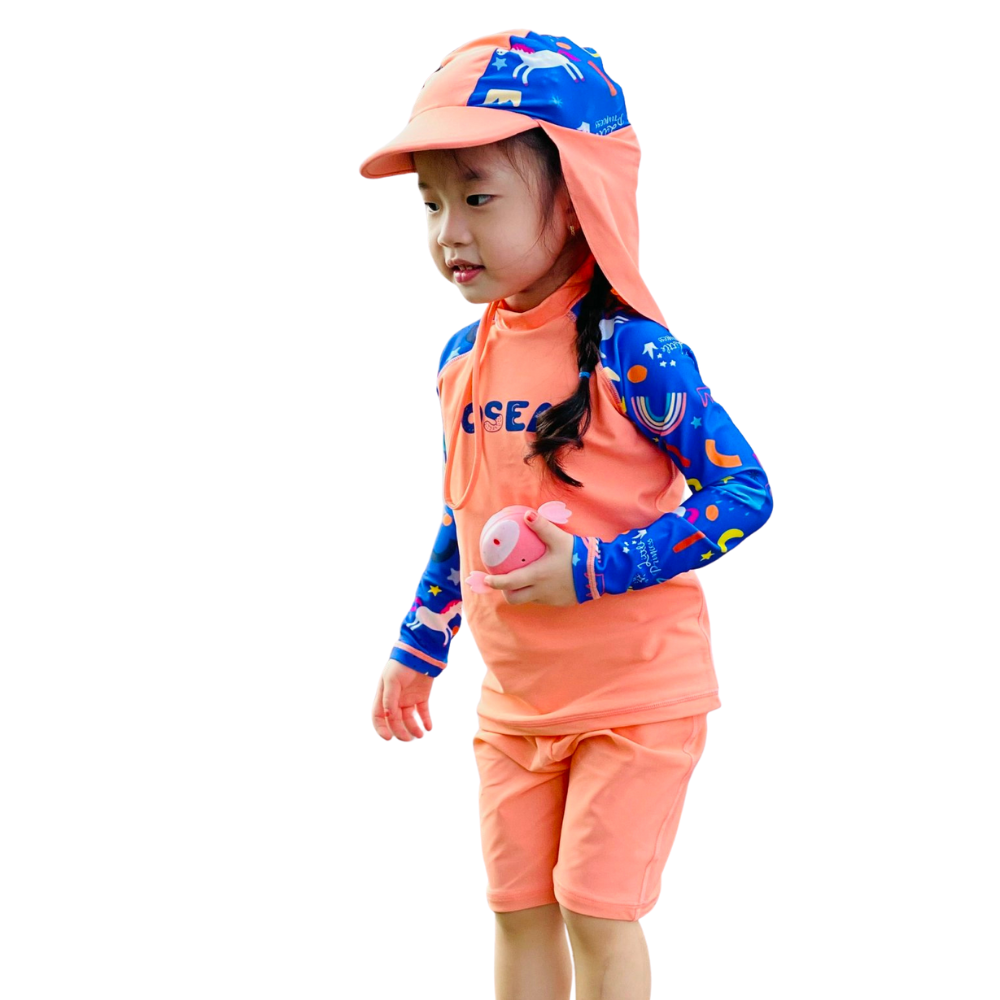 Đồ bơi chống nắng bé gái (không kèm nón) - Peach Flower Pink UV Protection Girl Set