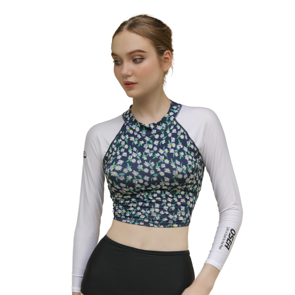 Áo bơi chống nắng OSEA Croptop - White Little Daisies Crop Rash Guard Top UPF50+